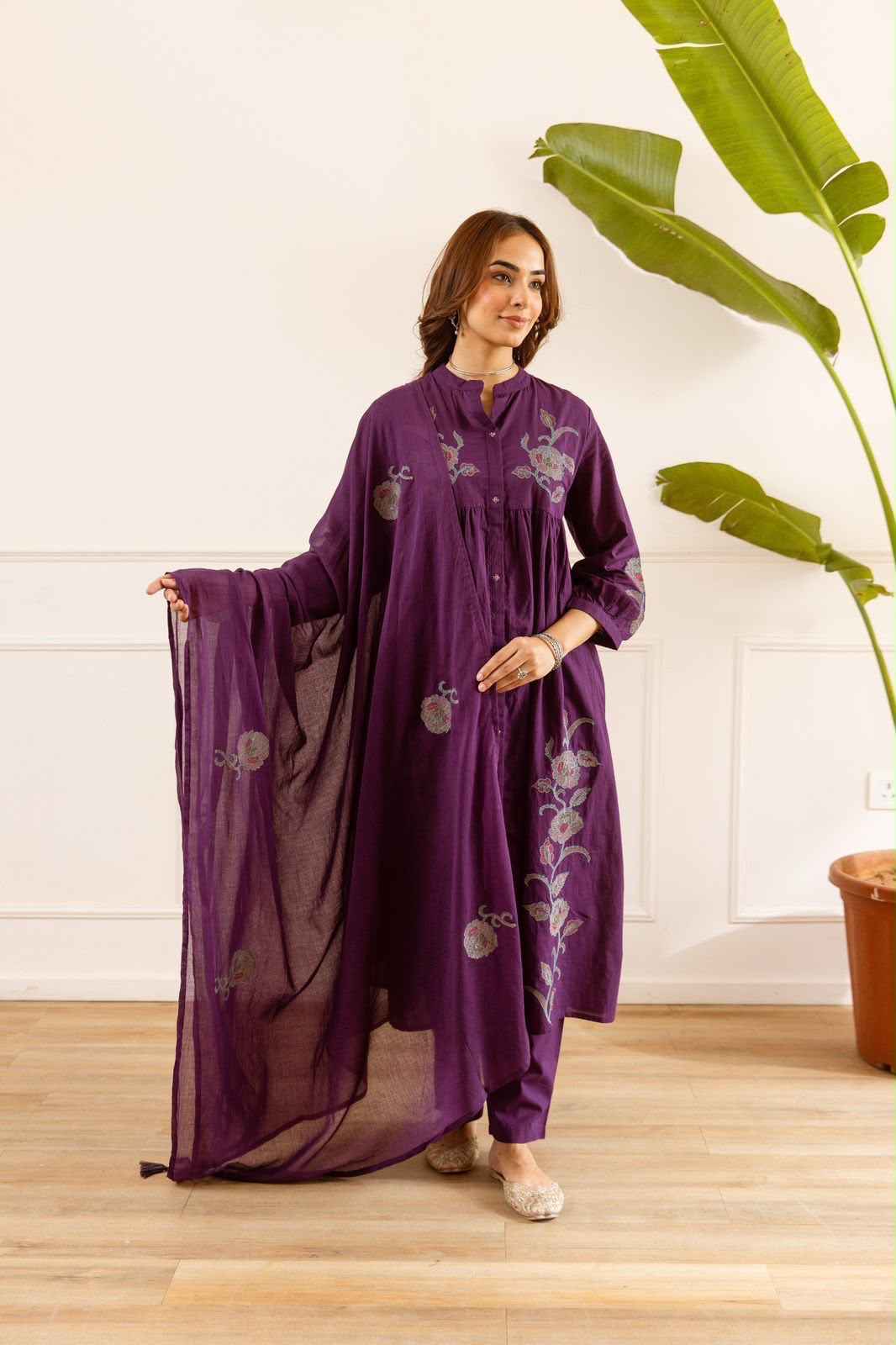 Mul Cotton With Inner Dupatta Set With Cross Stich Embroidery MC043