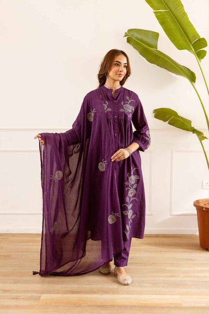 Mul Cotton With Inner Dupatta Set With Cross Stich Embroidery MC043