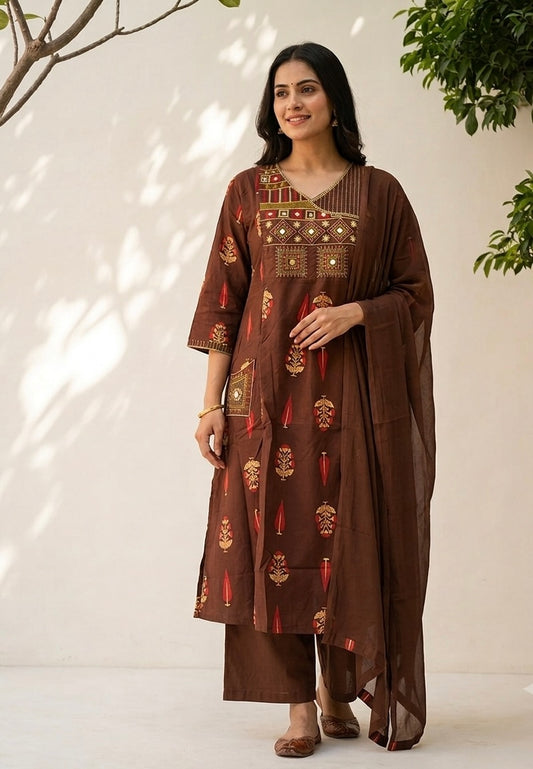 Pure Cotton Dupatta Set In Plus Size
