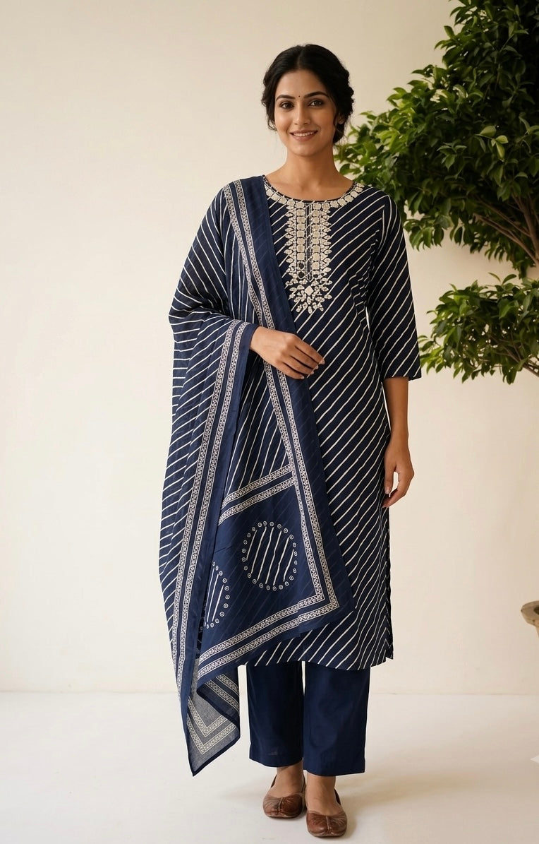 Pure Cotton Dupatta Set With Lehariya Print CS0244