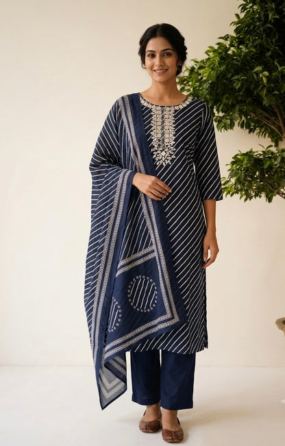 Pure Cotton Dupatta Set With Lehariya Print CS0244