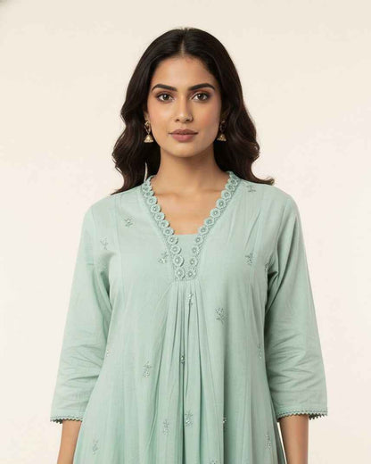 Pure Mul Cotton A Line Dupatta Set With embroidery