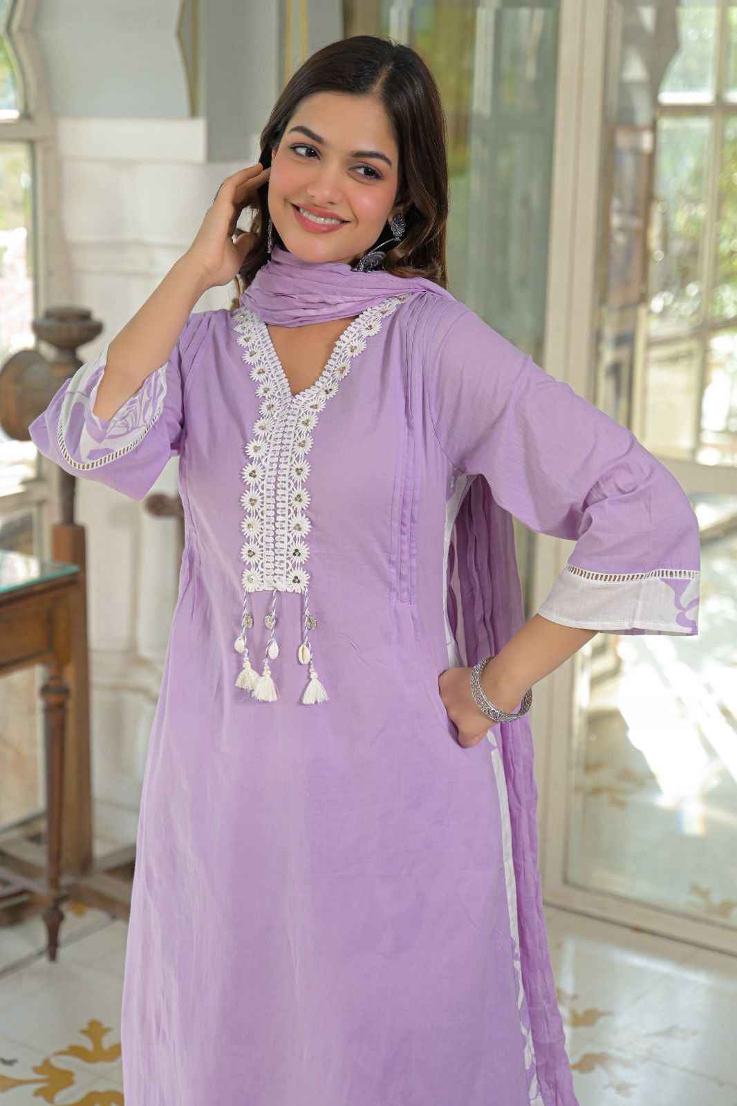 Premium Cotton A-Line Dupatta Set With Embroidery CS0183