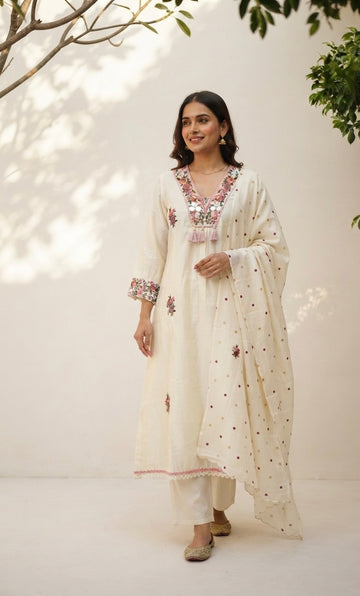Embroidered Mul Chanderi Dupatta Set With Lining MLC21