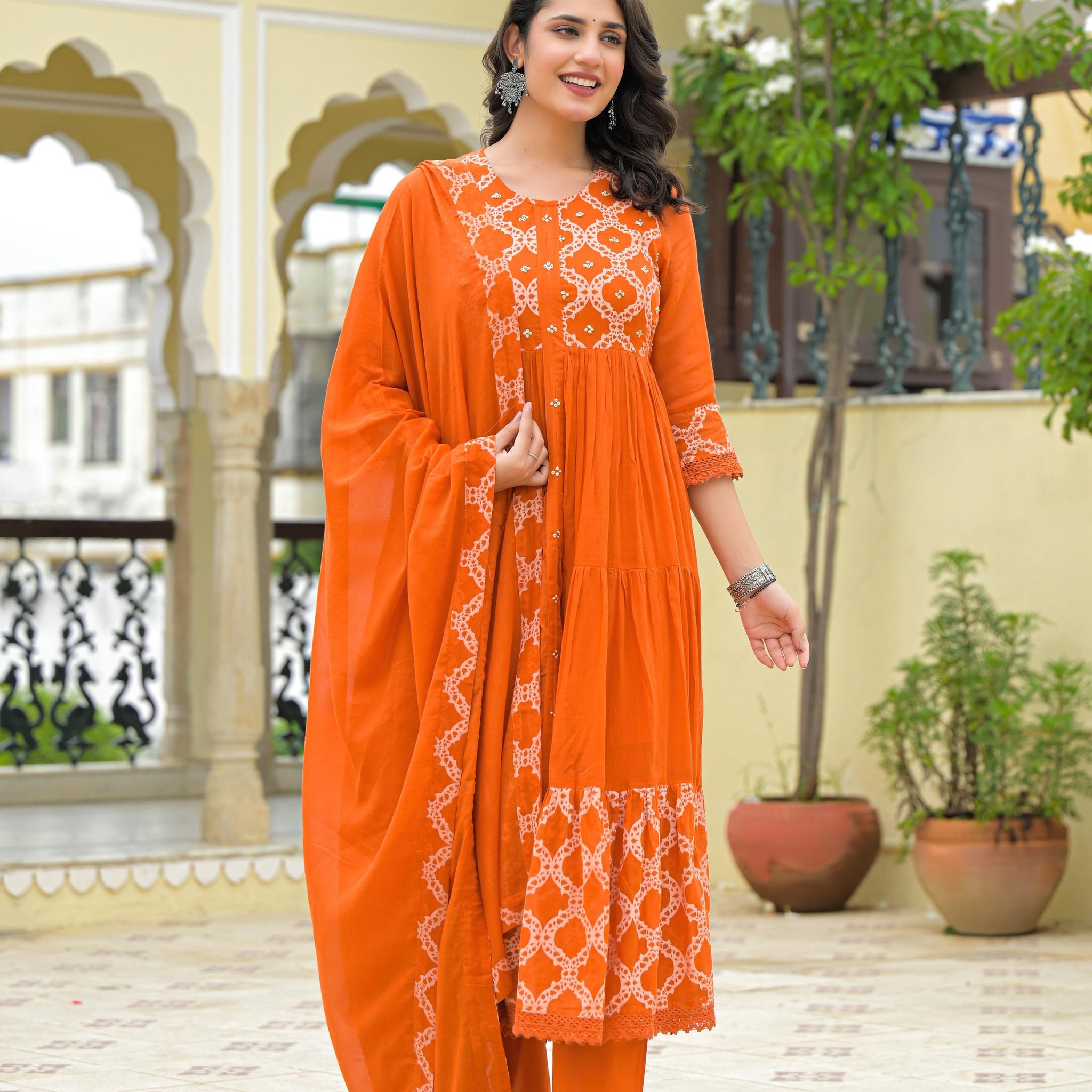 Pure Mul Cotton With Inner A Line Dupatta Set MC011