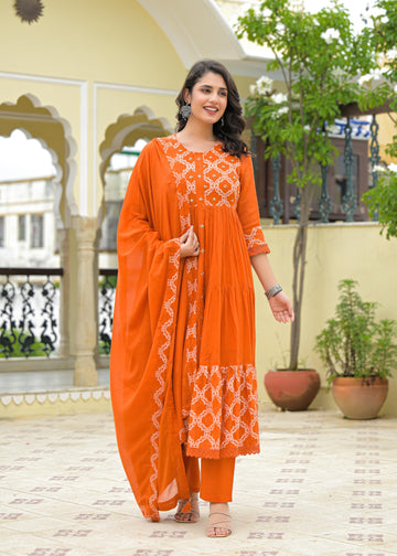 Pure Mul Cotton With Inner A Line Dupatta Set MC011