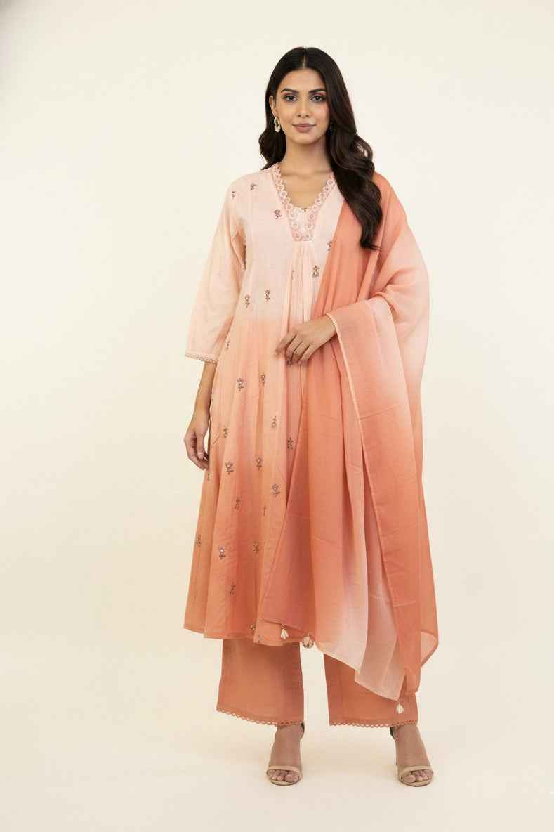 Pure Mul Cotton A Line Dupatta Set With embroidery