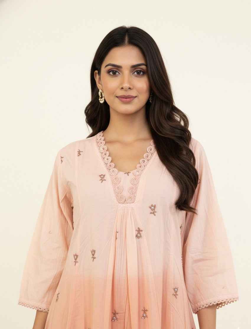 Pure Mul Cotton A Line Dupatta Set With embroidery