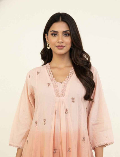 Pure Mul Cotton A Line Dupatta Set With embroidery