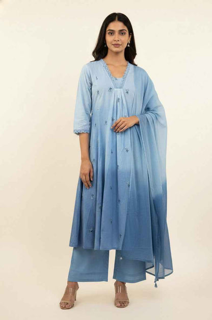 Pure Mul Cotton A Line Dupatta Set With embroidery