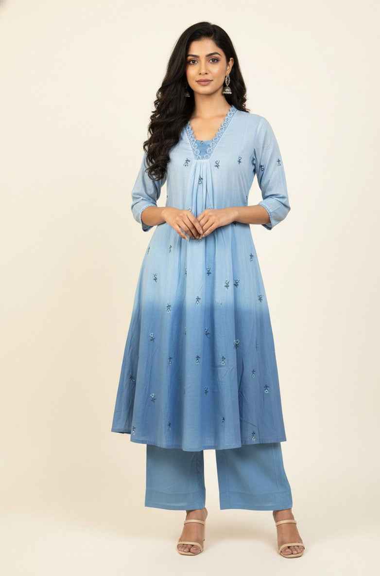 Pure Mul Cotton A Line Dupatta Set With embroidery