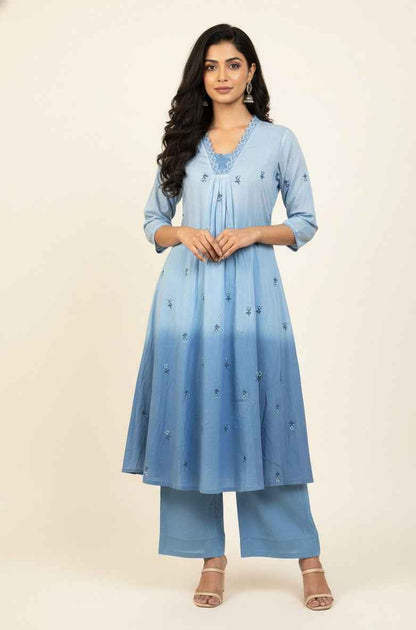 Pure Mul Cotton A Line Dupatta Set With embroidery