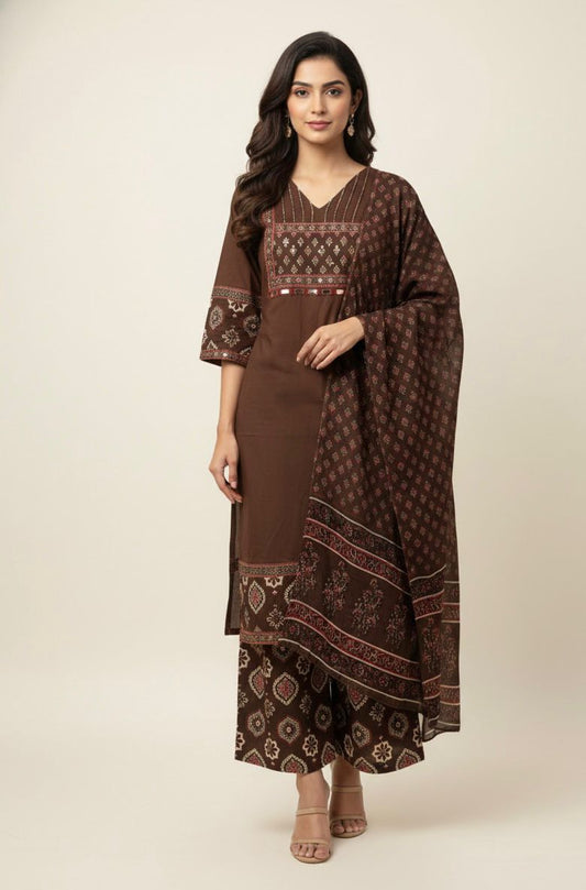 New Premium Cotton Solid Base With Printed Dupatta Set CS0173