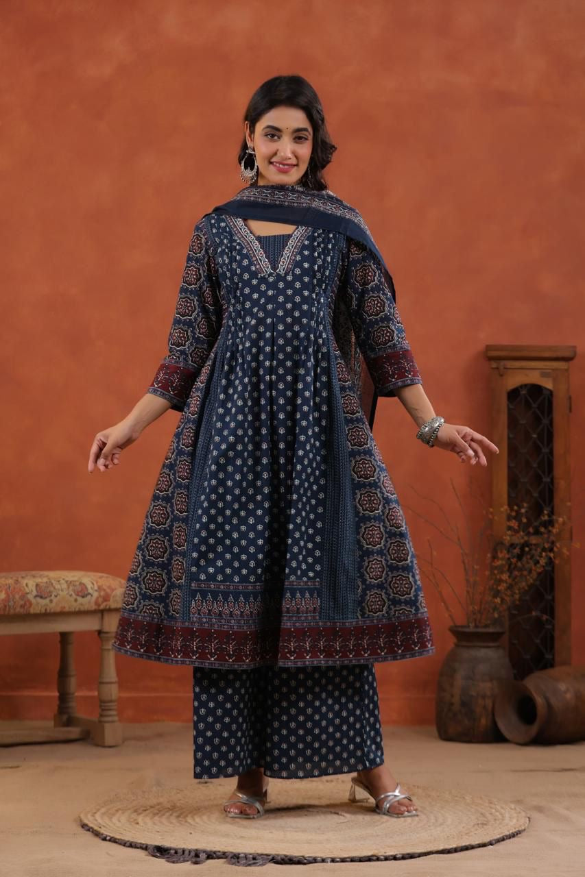 Pure cotton A line Dupatta set with  plazzo CS094