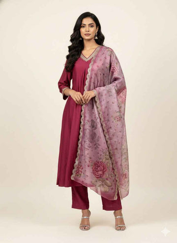 Soft silk with chanderi Dupatta set MLC030