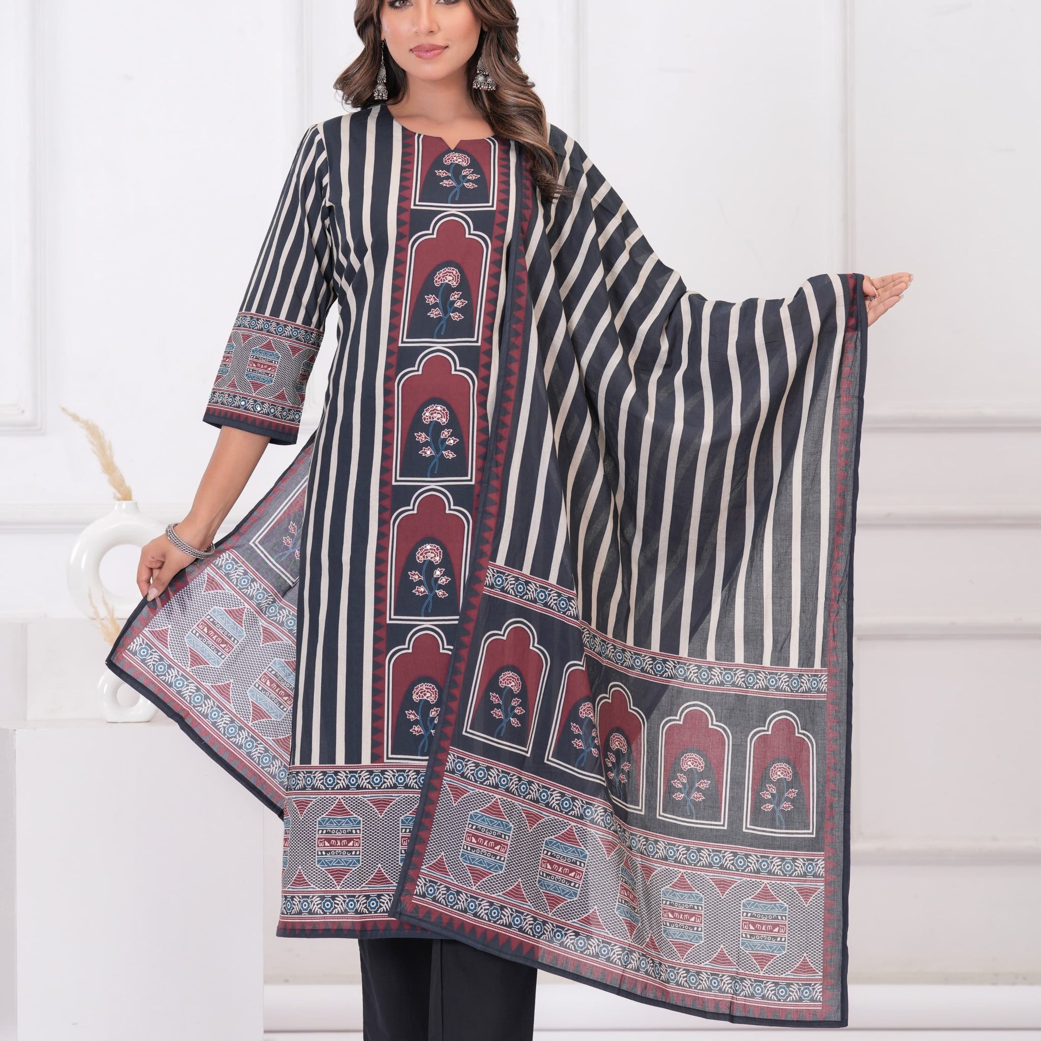 Ajrakh Print Pure Cotton Dupatta Set - CS038