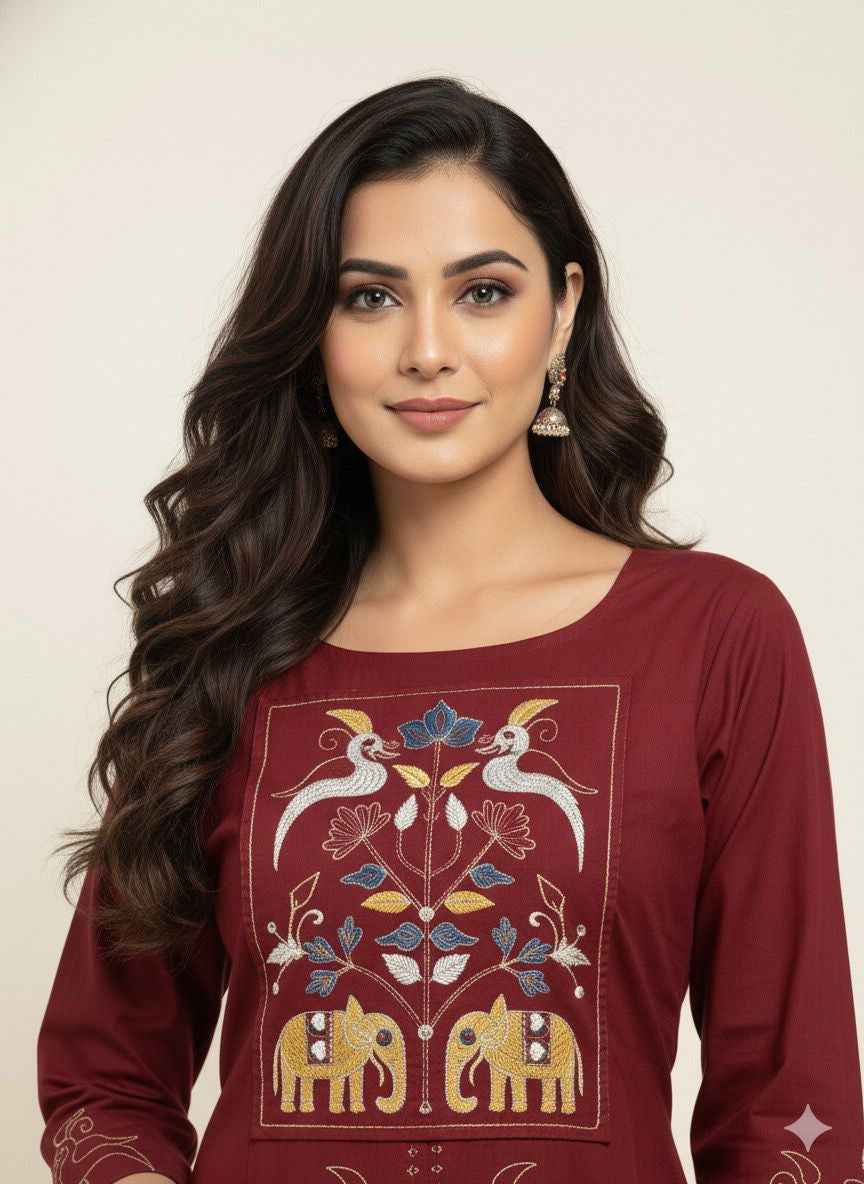 Premium cotton A-line Dupatta set with embroidery CS0282