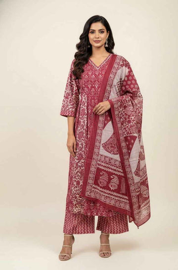 Pure cotton A-line Dupatta set