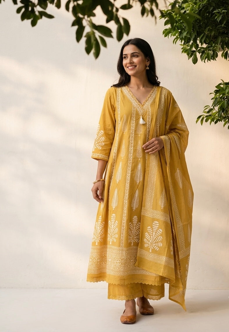 Pure Cotton Dupatta Set In Plus Size