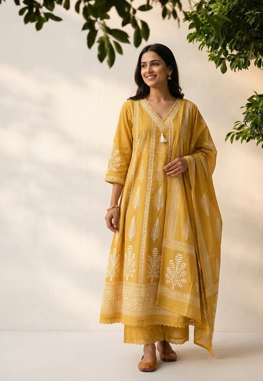 Pure Cotton Dupatta Set In Plus Size