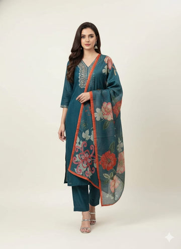 Festival Wear  Pure Shimmer Three Piece  Dupatta Set With Embroidery LC0156