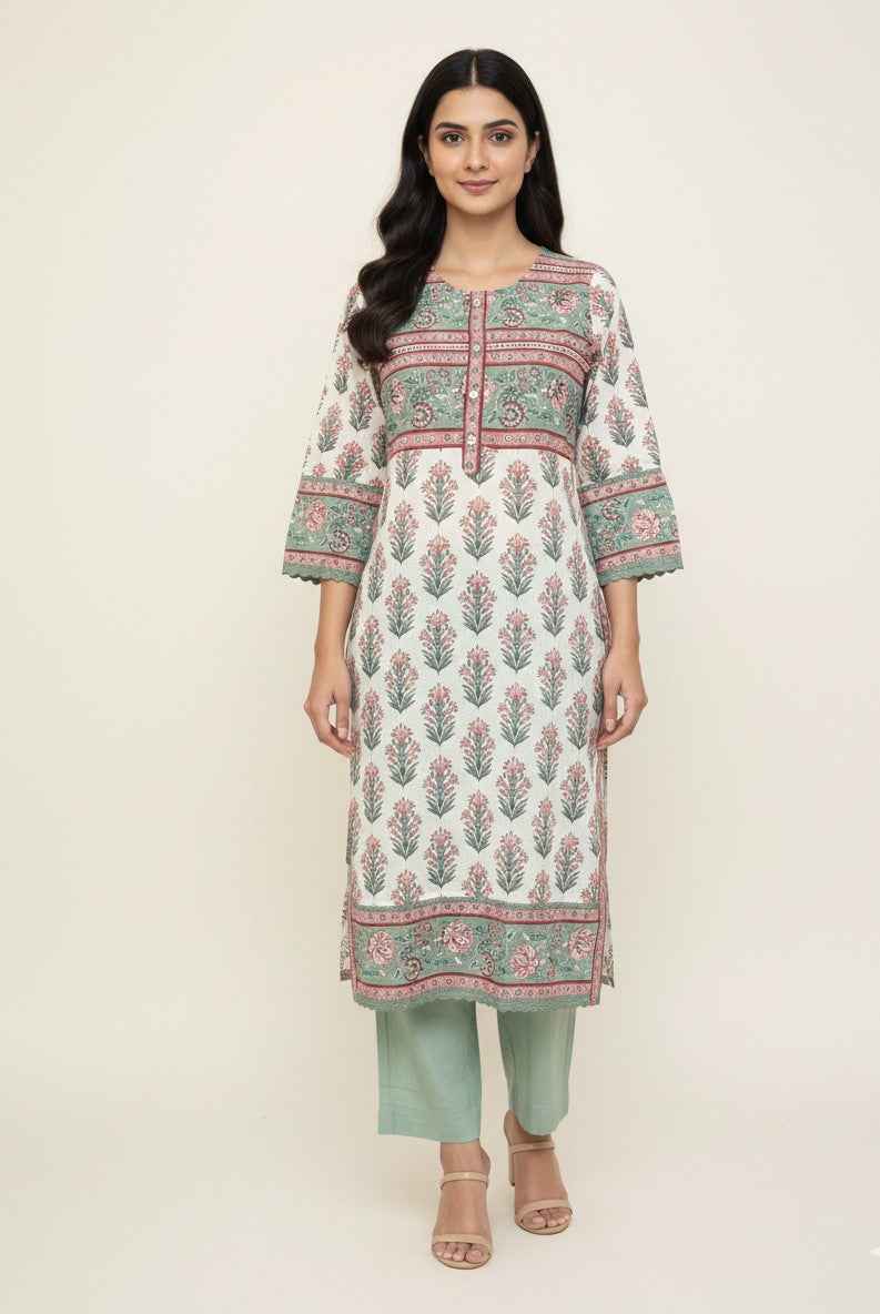 Pure Cotton Three Piece Dupatta Set With Enbroidery