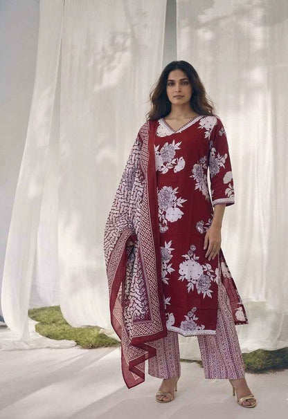 Pure Cotton Three Piece Dupatta Set