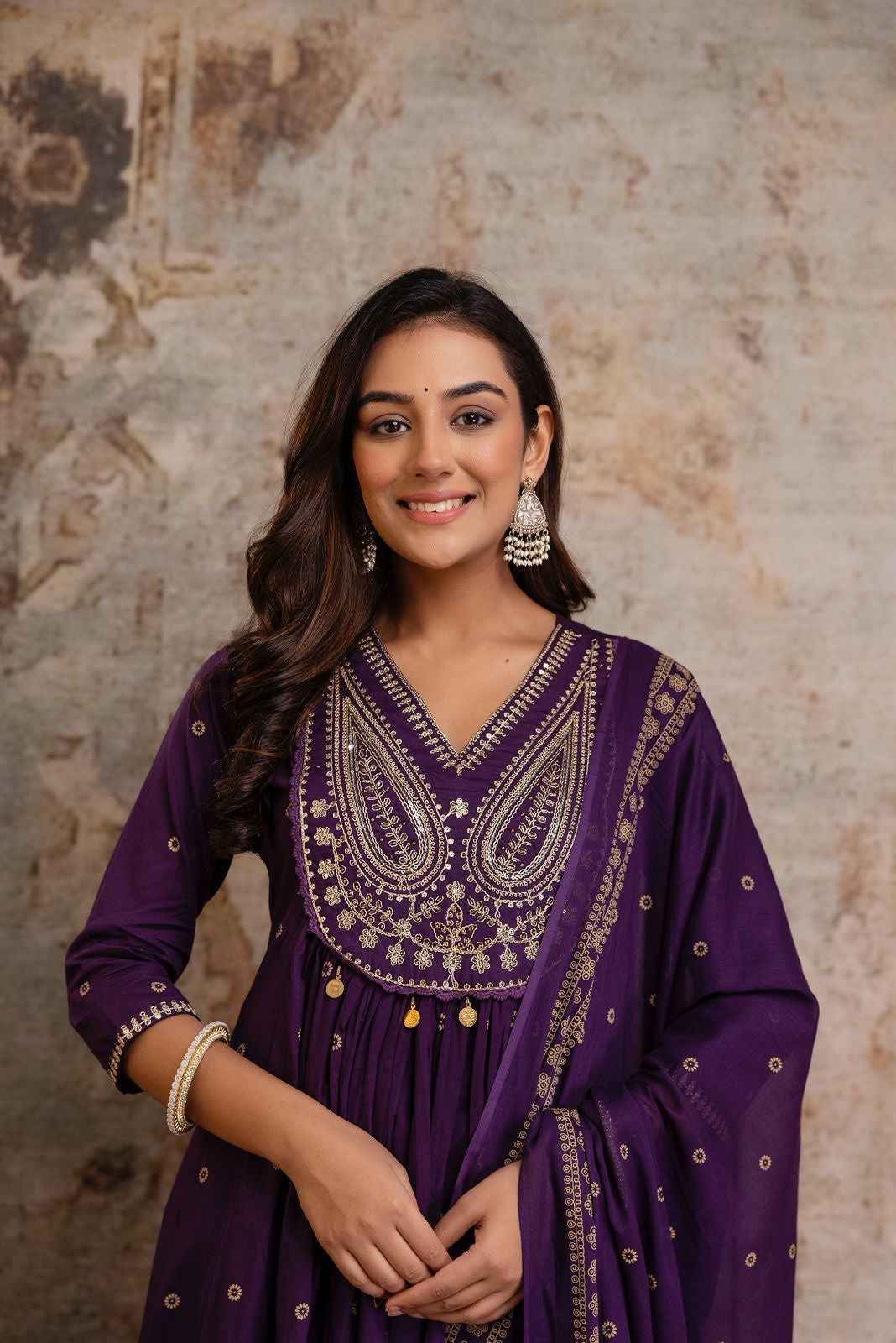 Pure cotton foil print a-line dupatta set