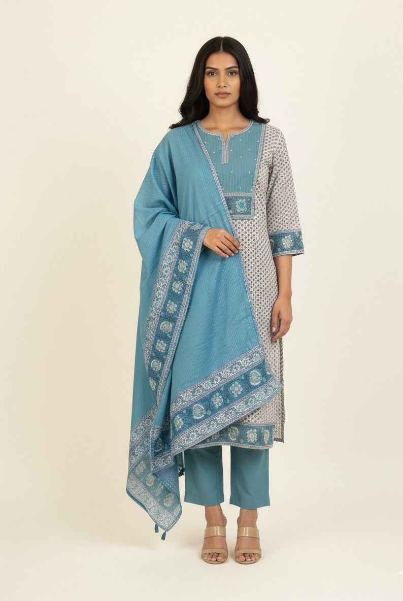 Pure Cotton Three Piece Dupatta Set