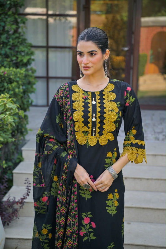 Pure Cotton Dupatta Set With Lace Work CS0351