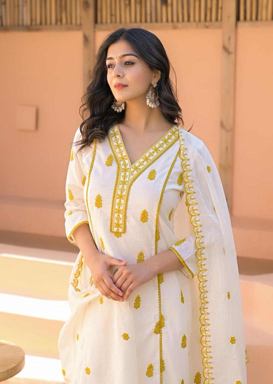 Pure cotton A line with embroidery Dupatta set with inner CS098