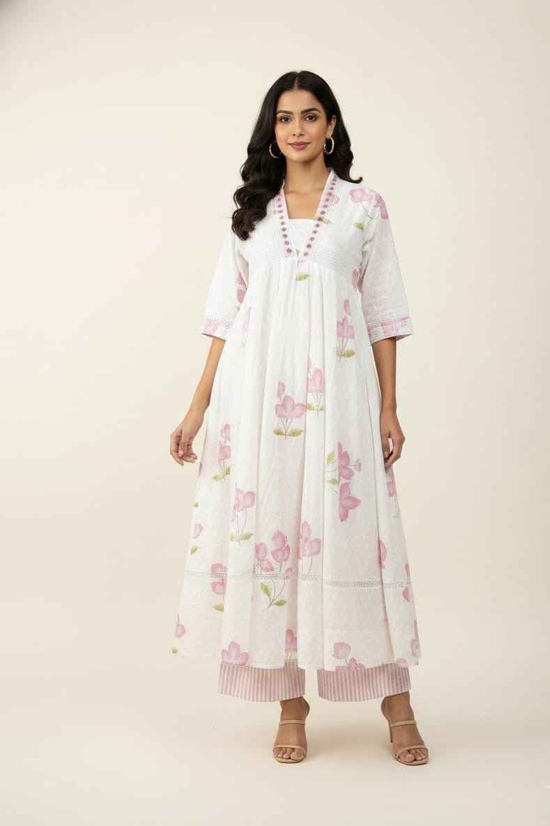 Premium Cotton Floral Print Anarkali With Kota Doriya Dupatta Set With Inner  ANK030