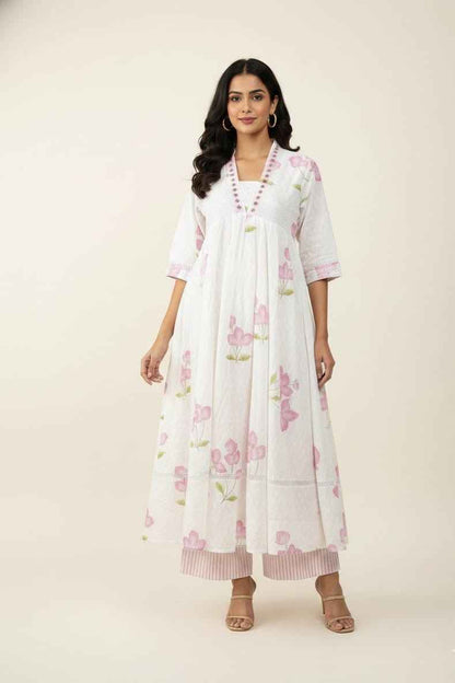 Premium Cotton Floral Print Anarkali With Kota Doriya Dupatta Set With Inner  ANK030