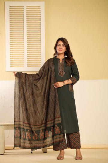 Pure Cotton Solid Base Dupatta Set CS0112