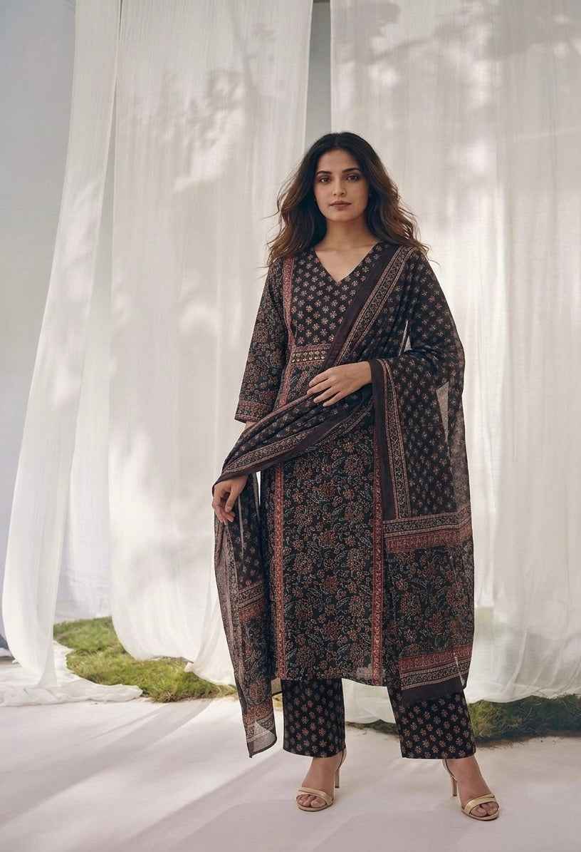 Pure Cotton Three Piece Dupatta Set
