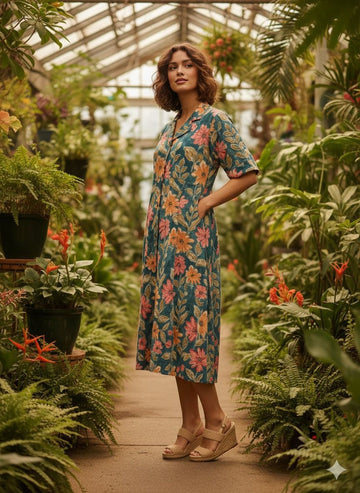 Pure Cotton Floral Print One Piece Dress SD015