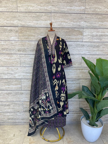 Premium Cotton Ikket Print A-Line Dupatta Set