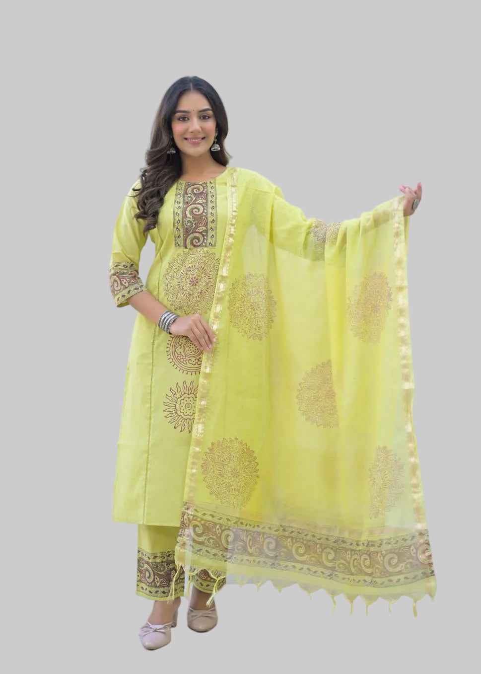 Premium cotton block print with Kota doriya dupatta set