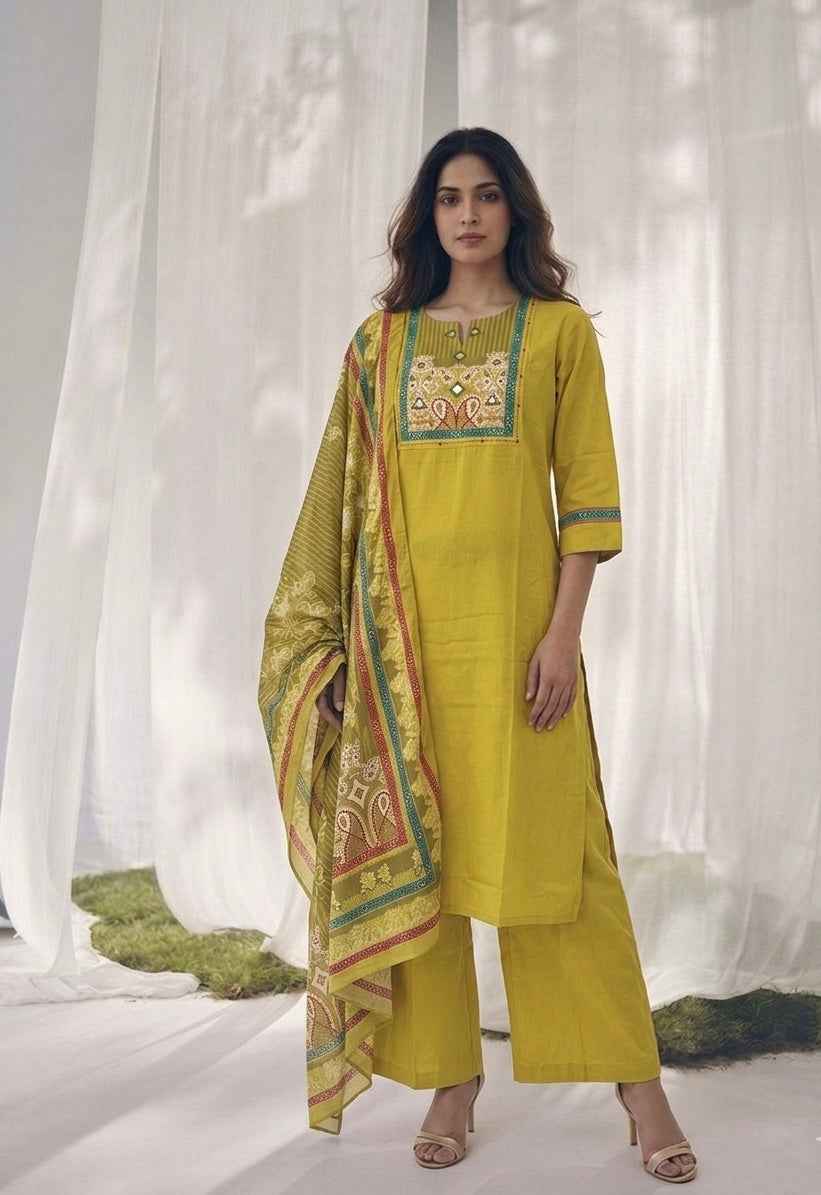 Pure Cotton Three Piece Dupatta Set