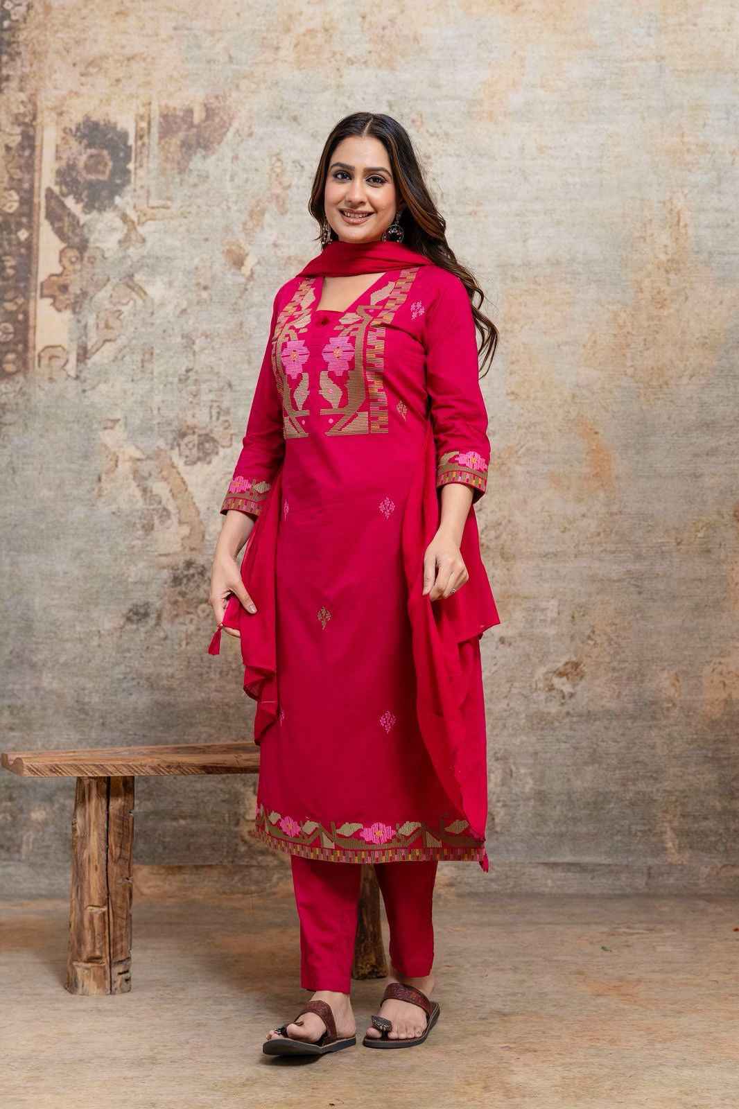 Premium cotton with embroidery Dupatta set  CS0234