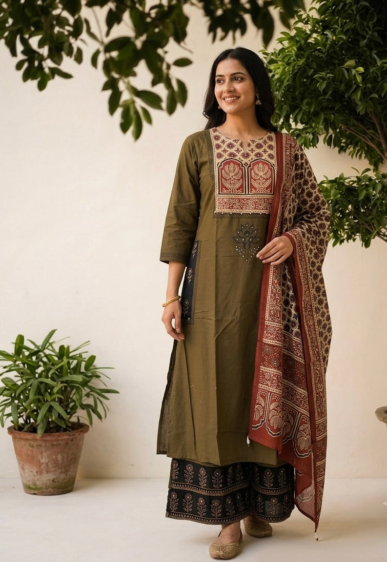 Pure Cotton Dupatta Set In Plus Size