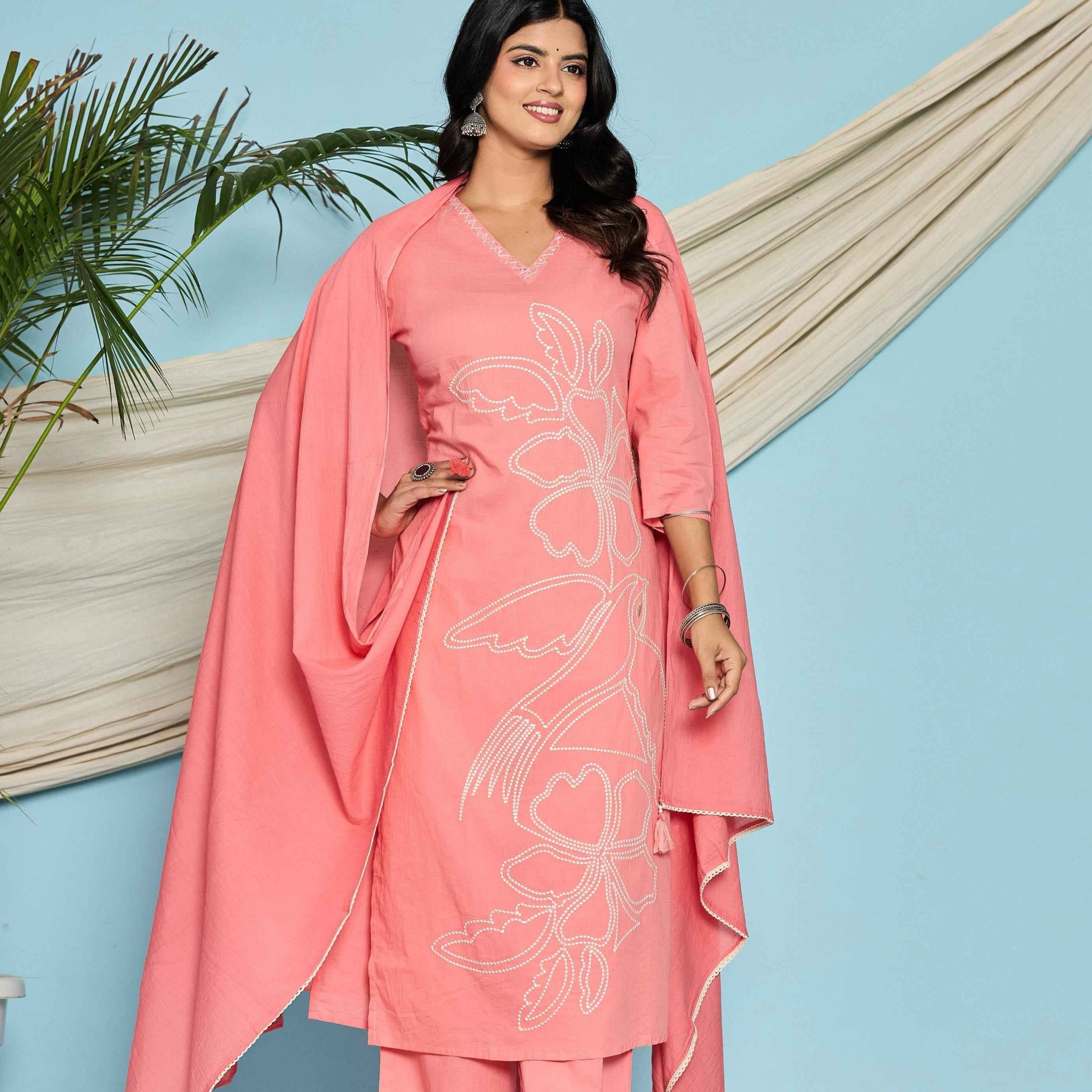 Pure cotton with embroidery Dupatta set