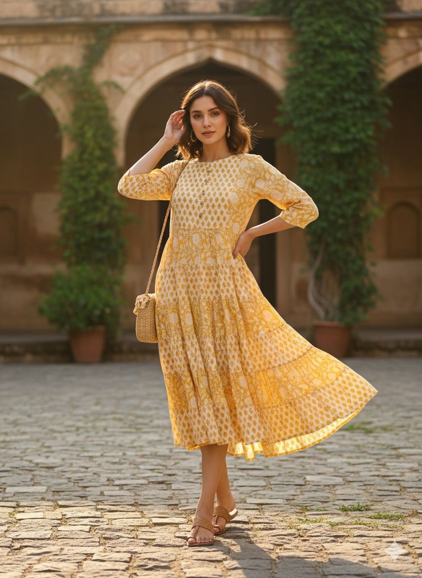 Pure Cotton Floral Print Midi One Price Dress SD010