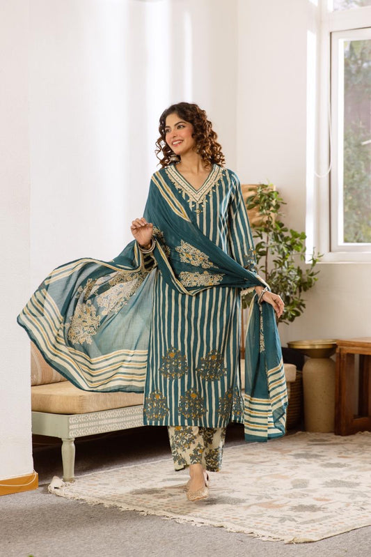 Cotton Stripes Print Dupatta Set CS0382