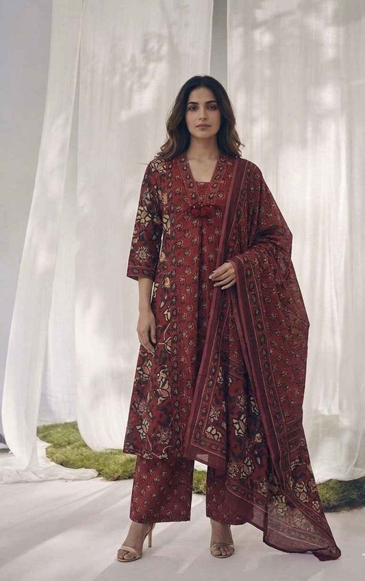 Pure Cotton Three Piece Dupatta  Set