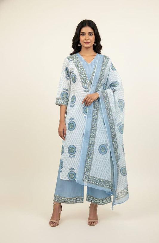 Premium Cotton Floral Print Dupatta Set With Embroidery CS0189