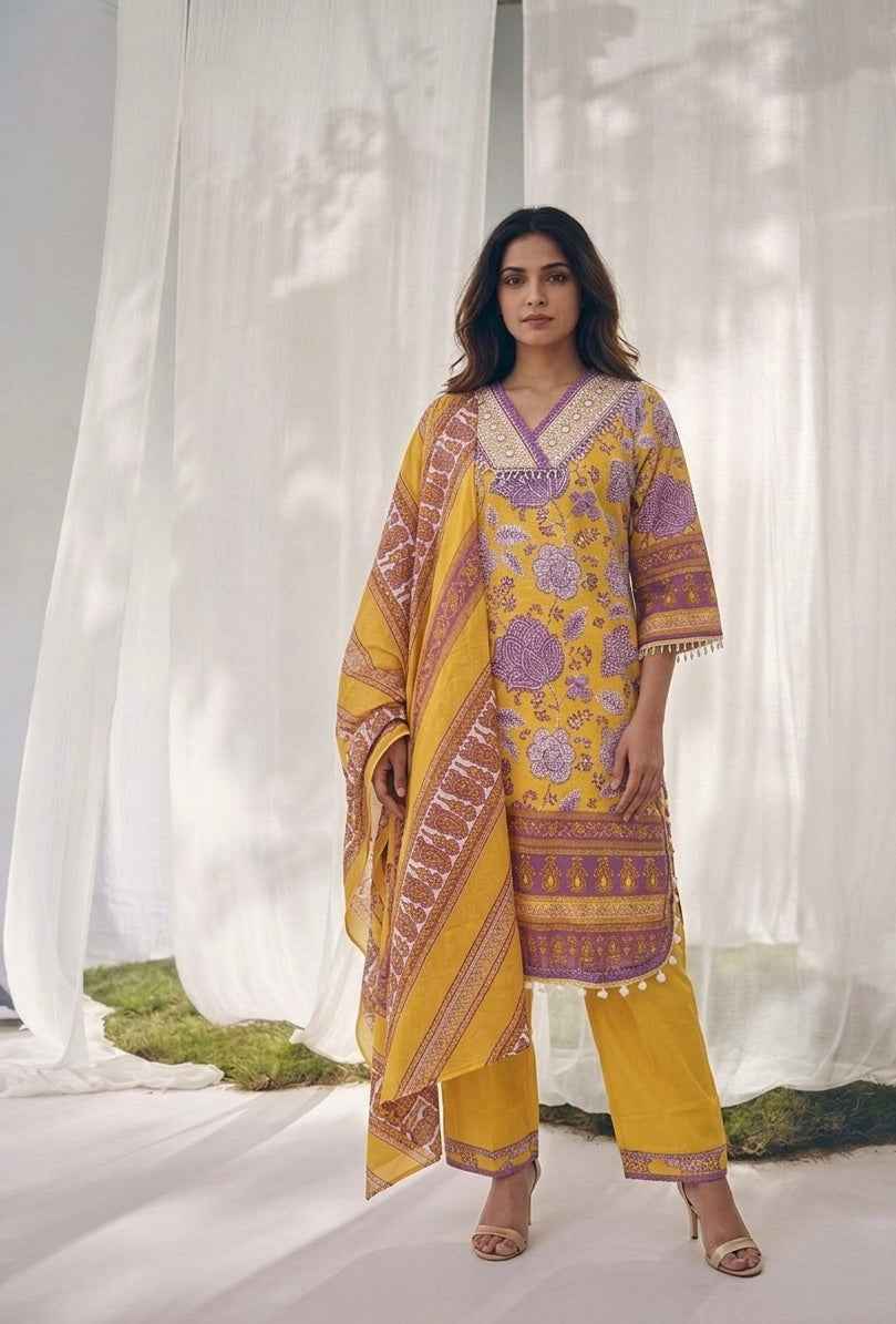 Pure Cotton Three Piece Dupatta Set
