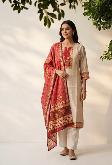 Chanderi Suit With Printed Dupatta Set CHS031