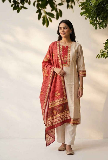 Chanderi Suit With Printed Dupatta Set CHS031