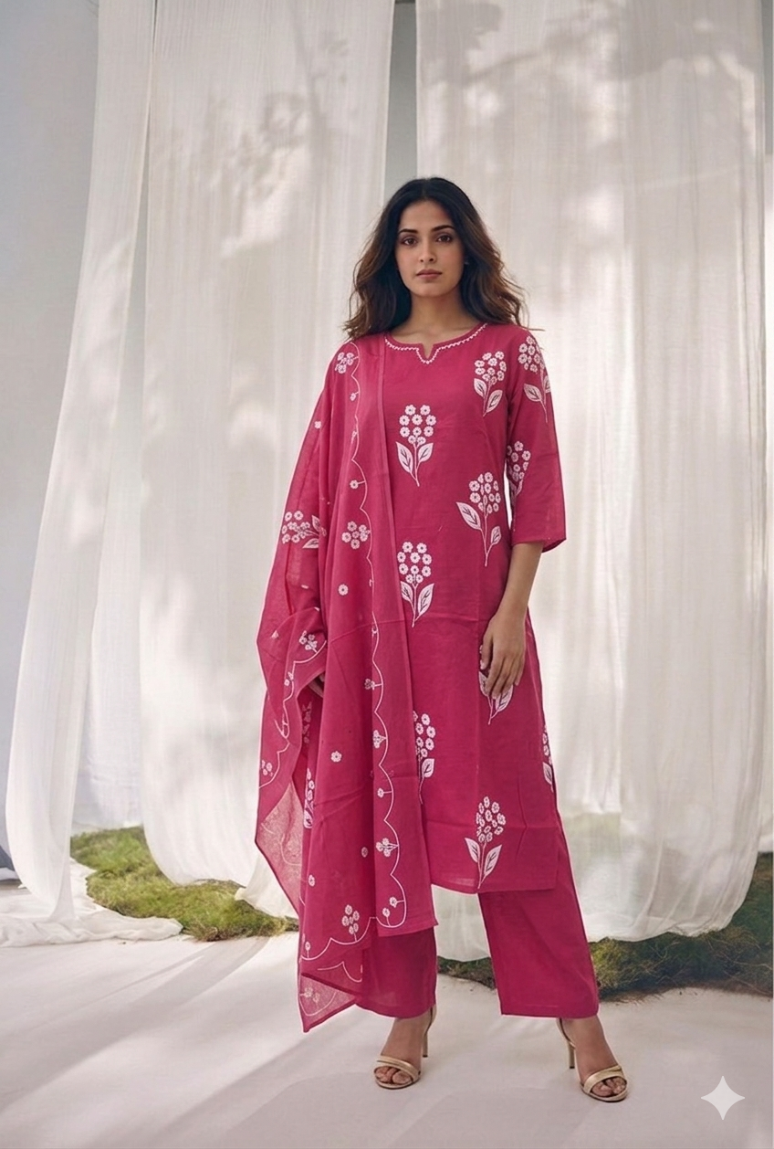 Pure Cotton Three Piece Dupatta Set XXLS27